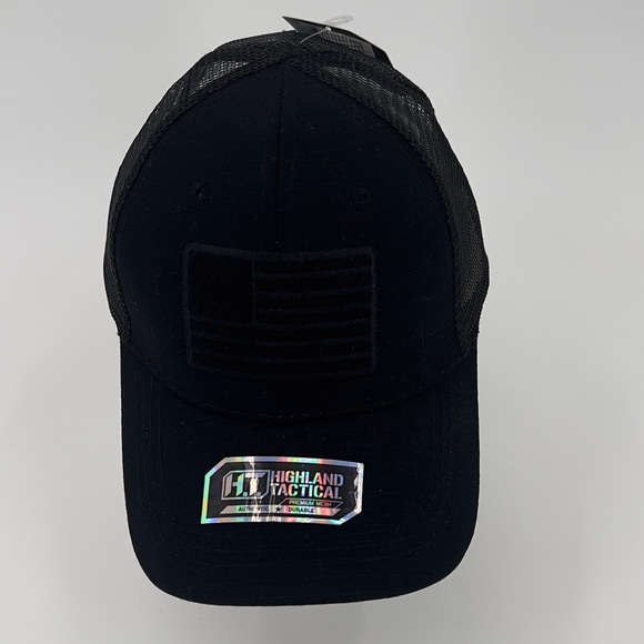 NWT Highland Tactical USA American Flag Black Trucker Mesh Adjustable Cap Hat - Picture 2 of 8